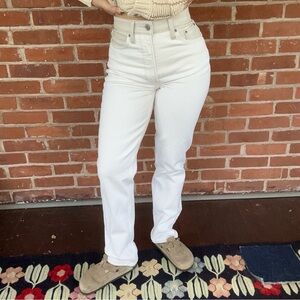 25R Abercrombie white denim with faux leather trim